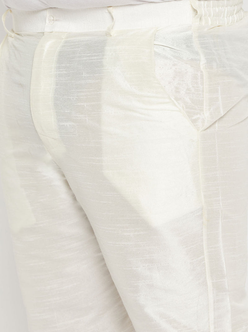 Men's Plus Size Blue Ethnic Jacket With Cream Silk Blend Kurta And Pant Style Pyjama Set