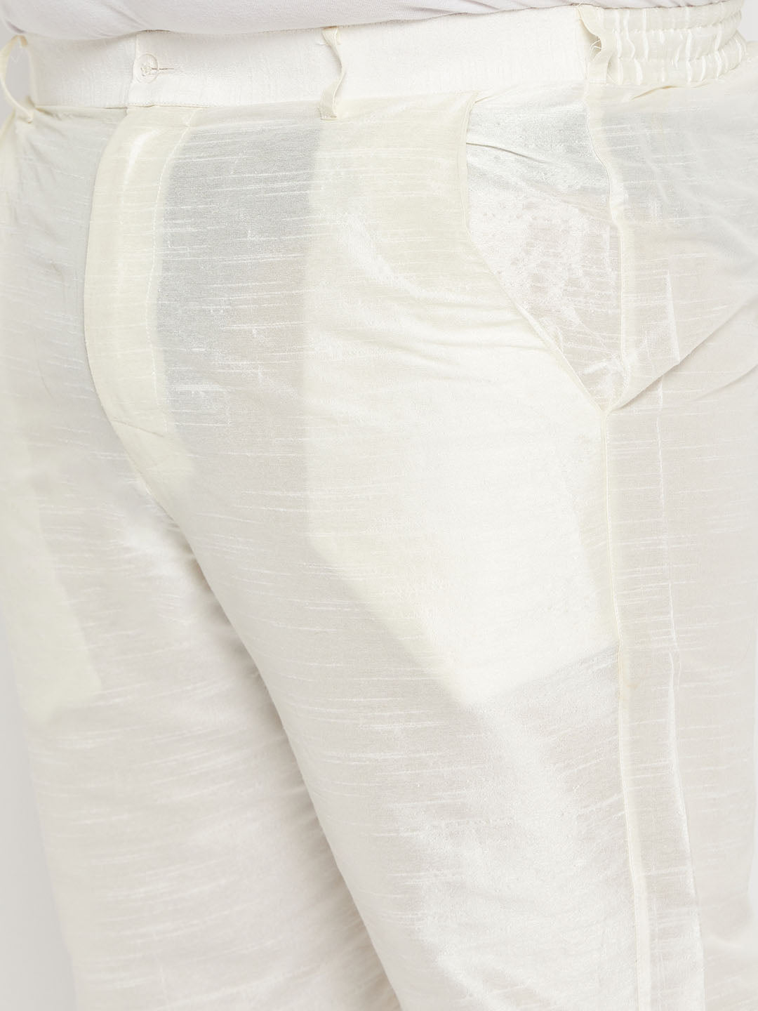 Men's Plus Size Cream Ethnic Jacket With Cream Silk Blend Kurta And Pant Style Pyjama Set