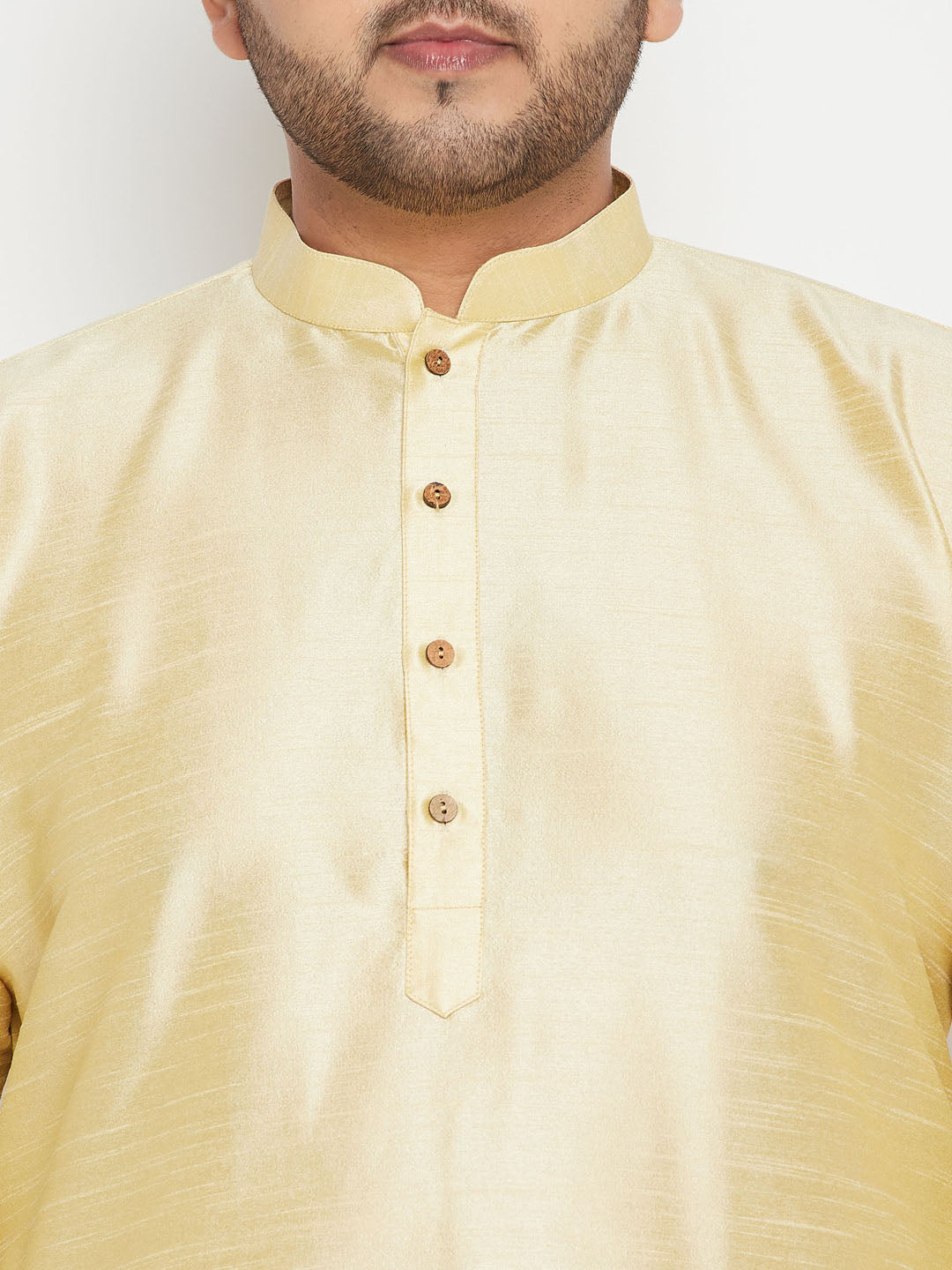 Men's Plus Size Gold And Maroon Brocade Silk Blend Jacket Kurta Pyjama Set