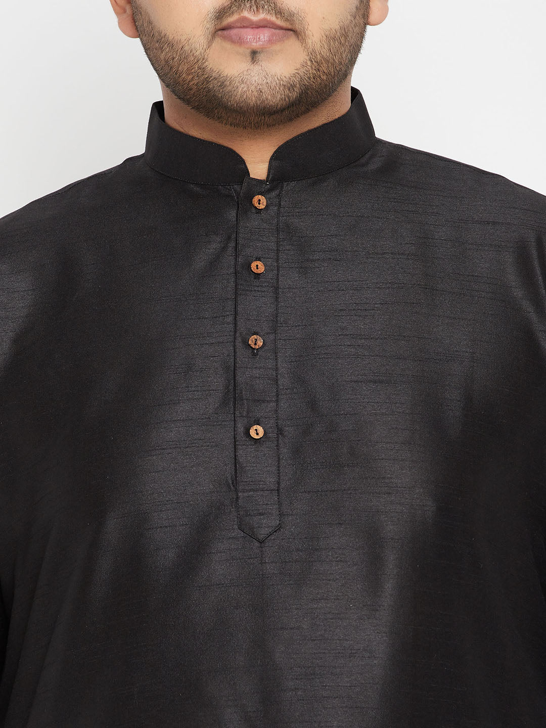 Men's Plus Size Black And Maroon Silk Blend Jacket With Kurta Dhoti Pant Set