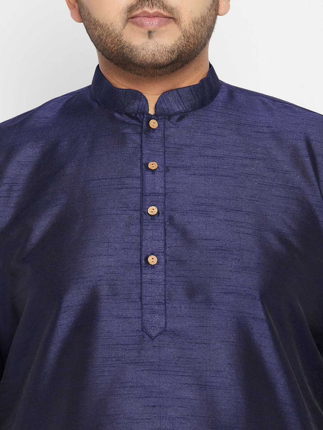 Men's Plus Size Navy Blue And Maroon Silk Blend Jacket Kurta Dhoti Pant Set