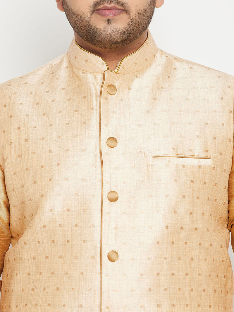 Men's Plus Size Gold Zari Weaved Nehru Jacket With Kurta Pyjama Set