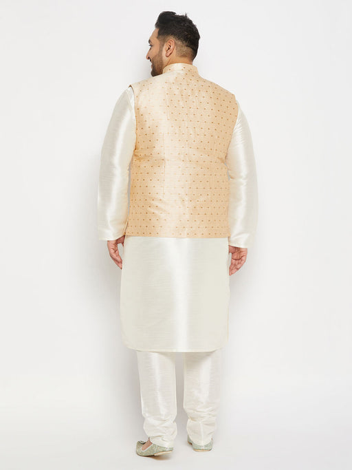 Plus Size Men's Gold Zari Weaved Kurta Pant Set