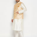 Plus Size Men's Gold Zari Weaved Kurta Pant Set