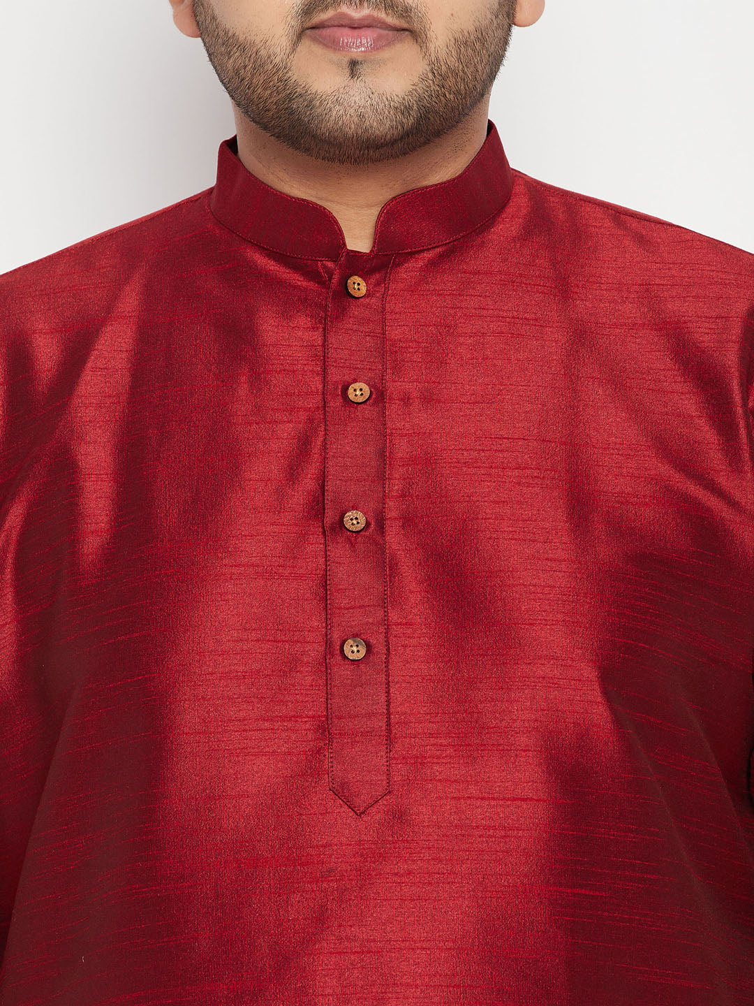 Men's Plus Size Maroon And Rose Gold Brocade Silk Blend Jacket Kurta Pyjama Set