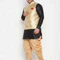 Men's Plus Size Rose Gold And Black Silk Blend Jacket Kurta Dhoti Pant Set