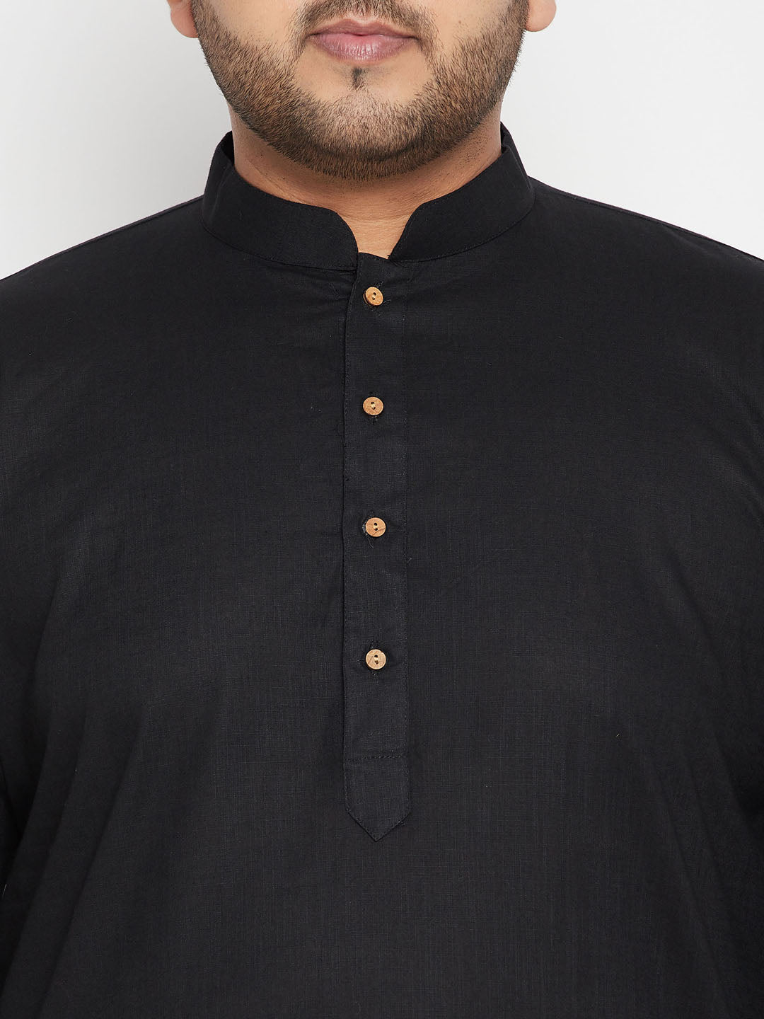 Men's Plus Size Black And Beige Cotton Blend Jacket Kurta Pyjama Set