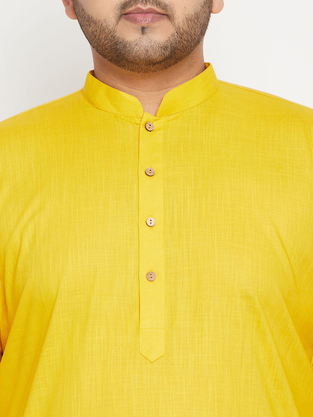 Men's Plus Size Mustard And Coffee Brown Cotton Blend Jacket Kurta Pyjama Set
