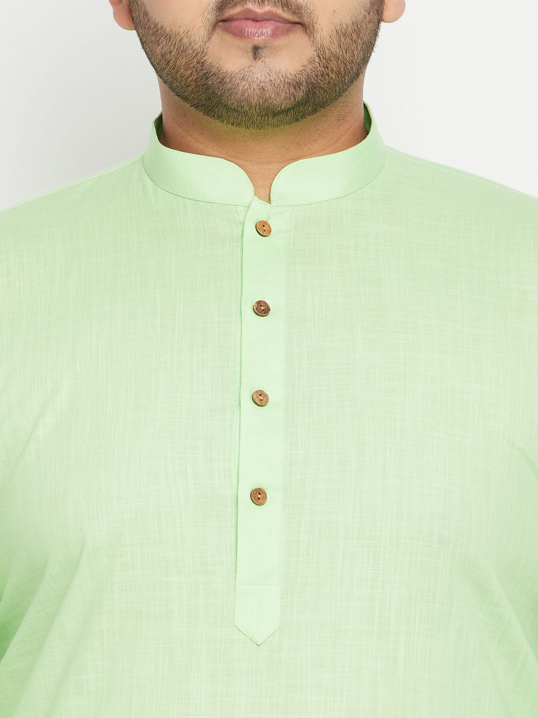 Men's Plus Size Mint Green And Coffee Brown Cotton Blend Jacket Kurta Pyjama Set