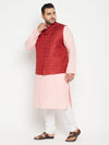 Men's Plus Size Pink And Maroon Cotton Blend Jacket Kurta Pyjama Set