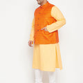 Men's Plus Size Fawn And Orange Cotton Blend Jacket Kurta Pyjama Set