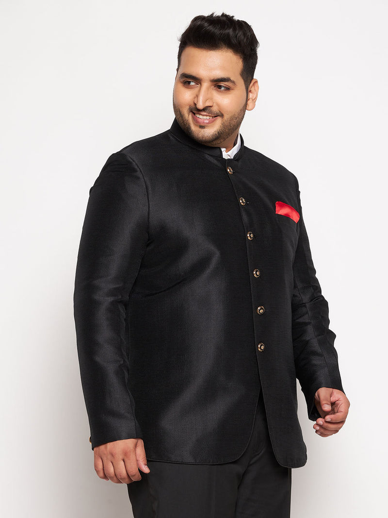 Plus Size Men's Black Silk Blend Jodhpuri