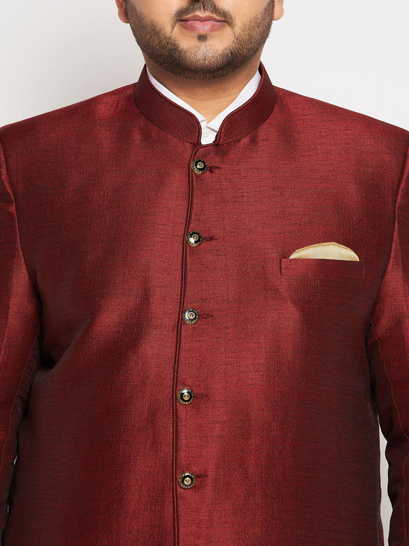 Plus Size Men's Maroon Silk Blend Jodhpuri