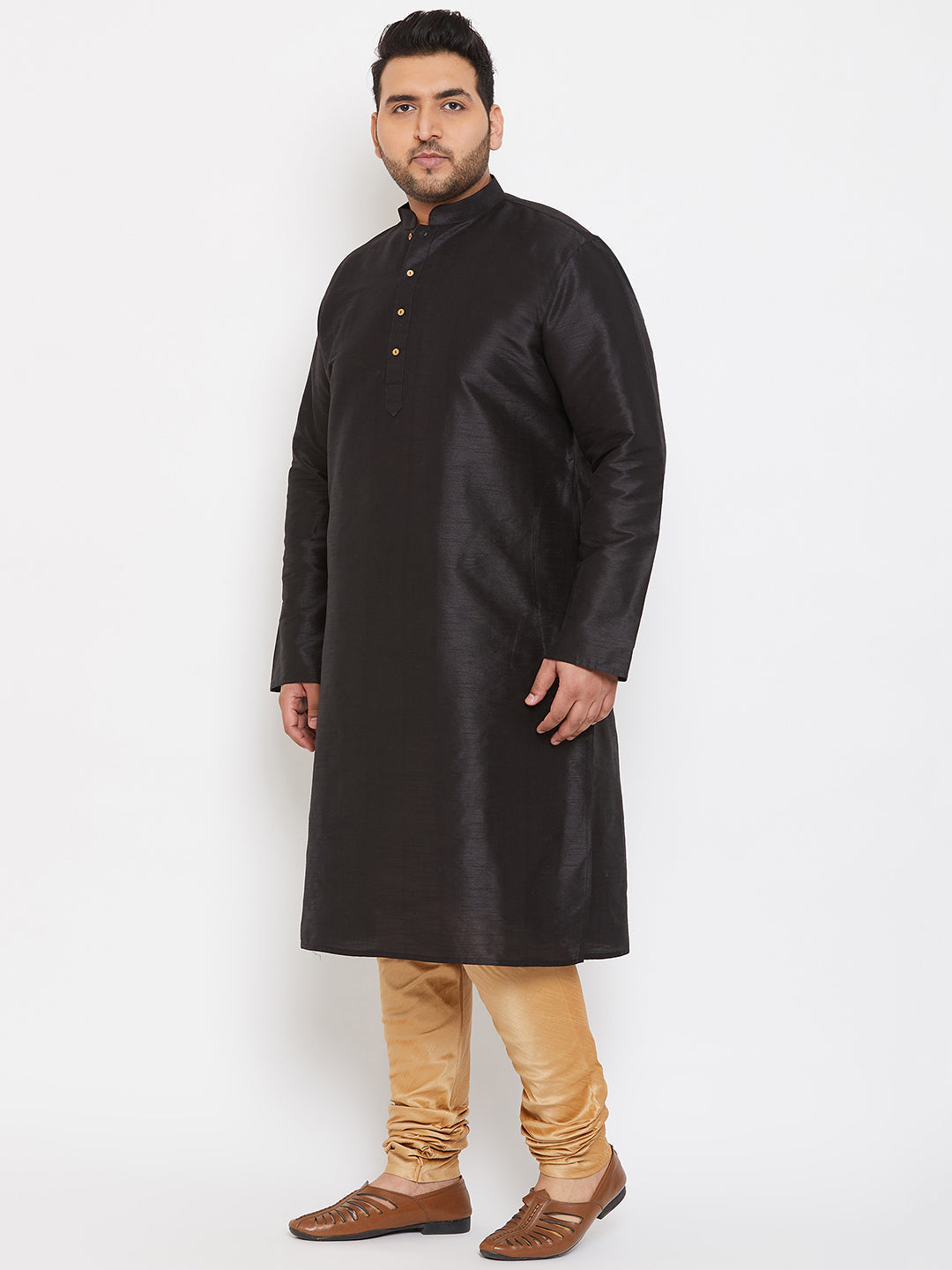 Men's Plus Size Black Silk Blend Kurta Pyjama Set