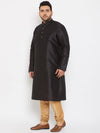 Men's Plus Size Black Silk Blend Kurta Pyjama Set