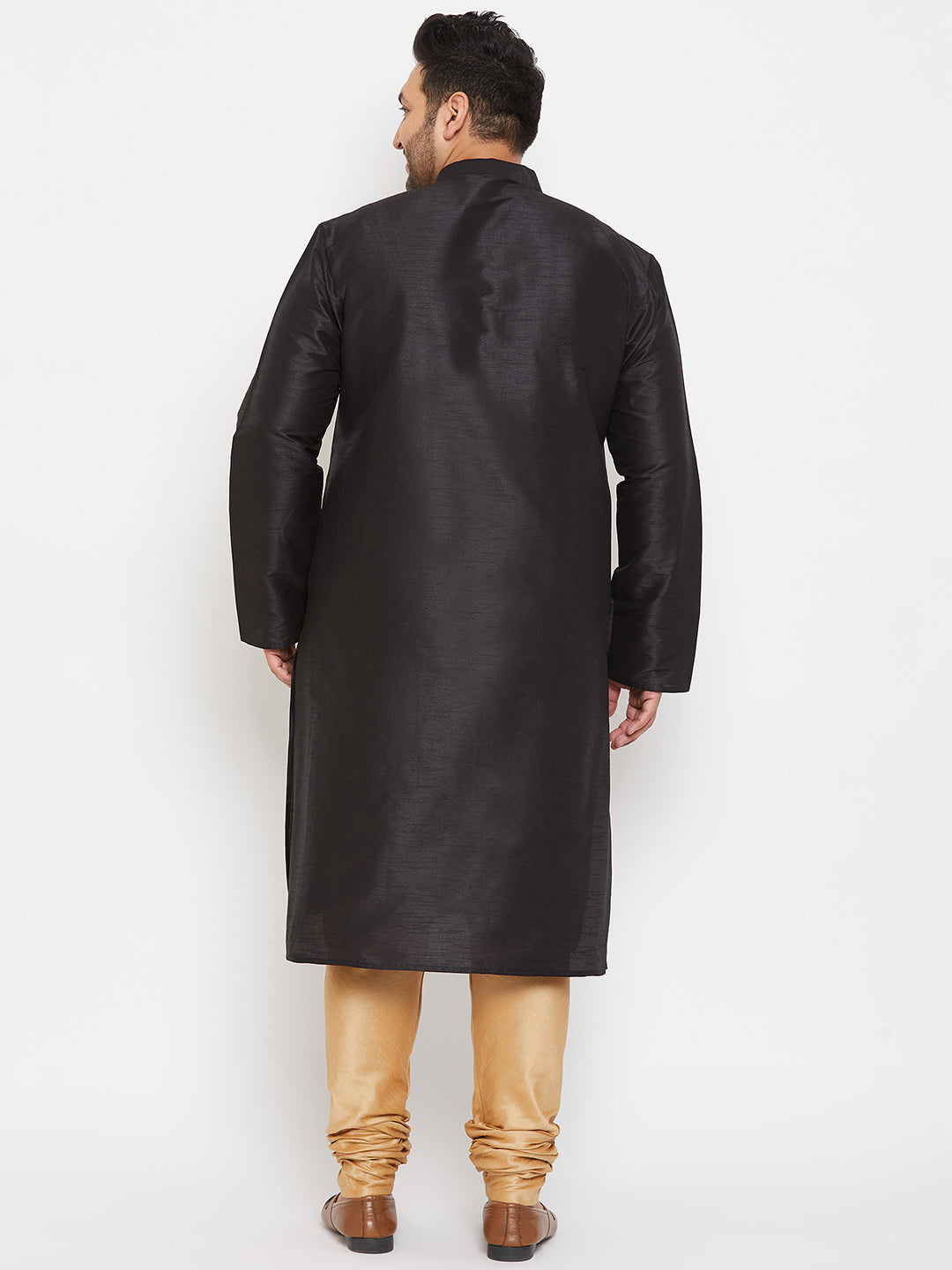 Men's Plus Size Black Silk Blend Kurta Pyjama Set