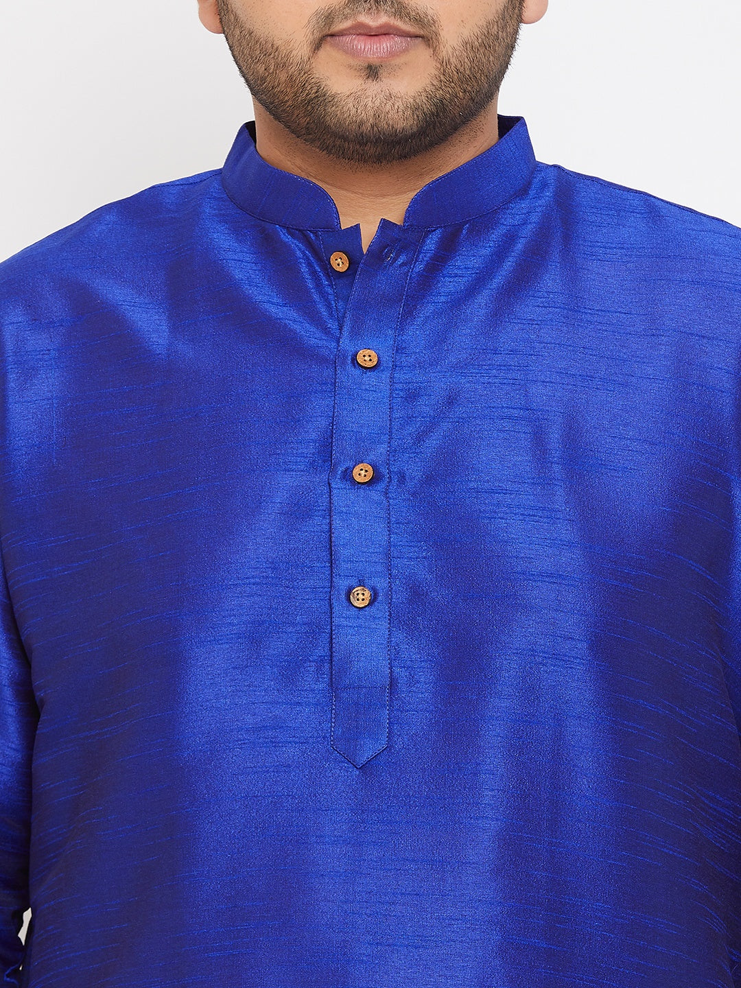 Men's Plus Size Blue Silk Blend Kurta Pyjama Set