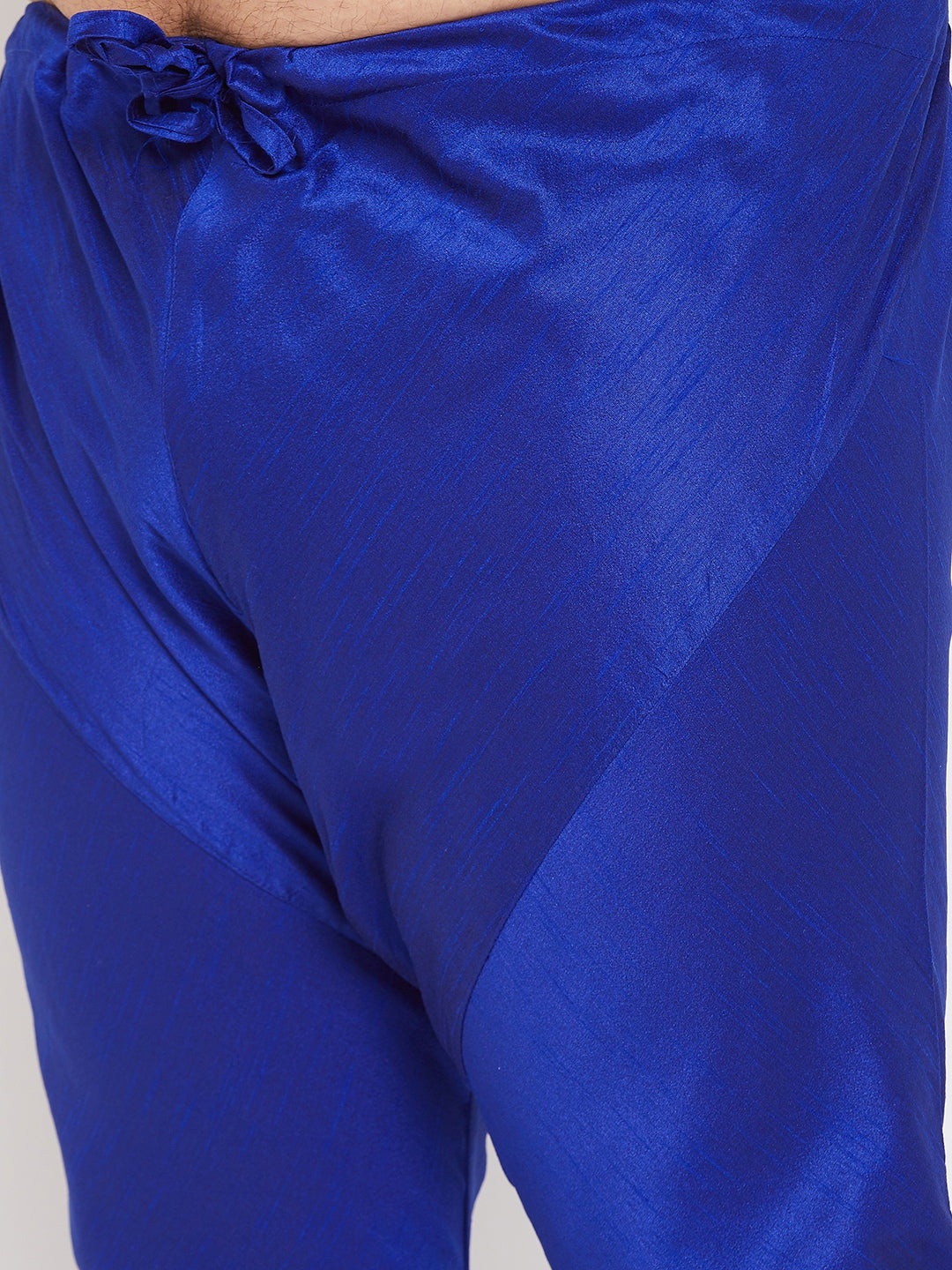 Men's Plus Size Blue Silk Blend Kurta Pyjama Set