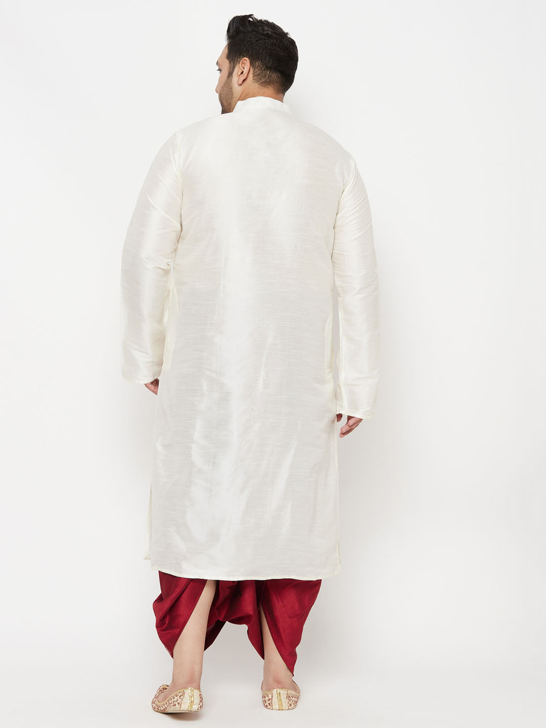Men's Plus Size Cream Silk Blend Kurta Dhoti Set