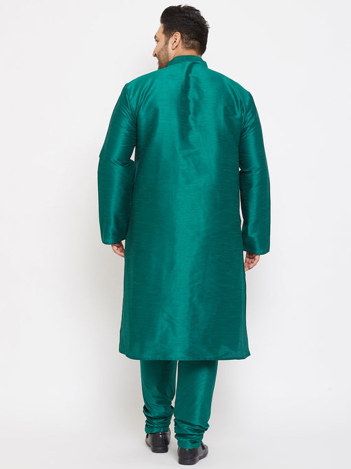 Men's Plus Size Green Silk Blend Kurta Pyjama Set