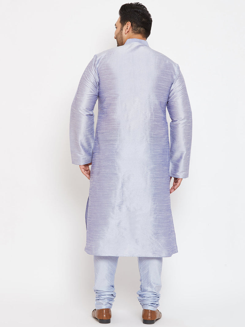 Men's Plus Size Lavender Silk Blend Kurta Pyjama Set