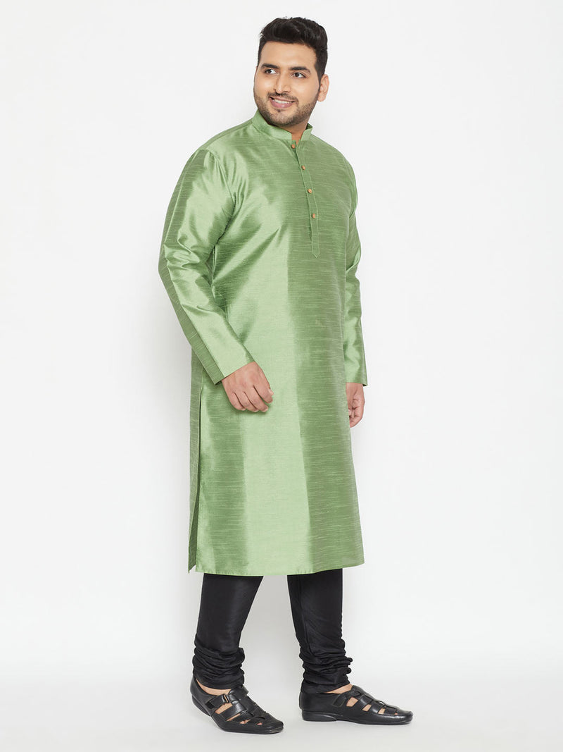 Men's Plus Size Light Green Silk Blend Kurta Pyjama Set
