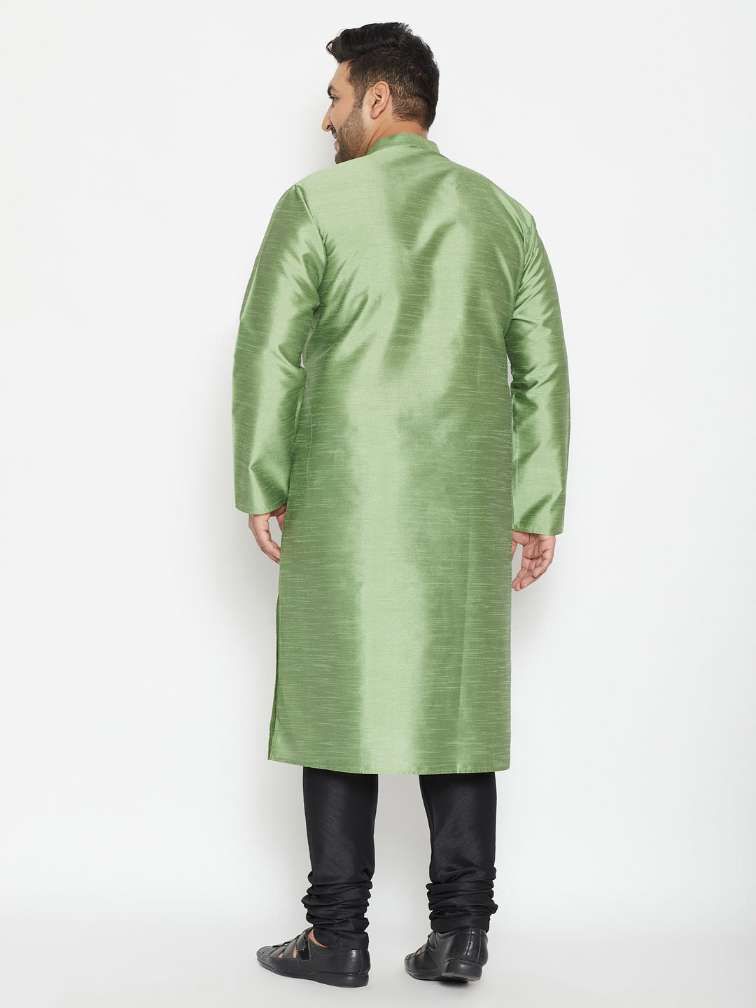 Men's Plus Size Light Green Silk Blend Kurta Pyjama Set