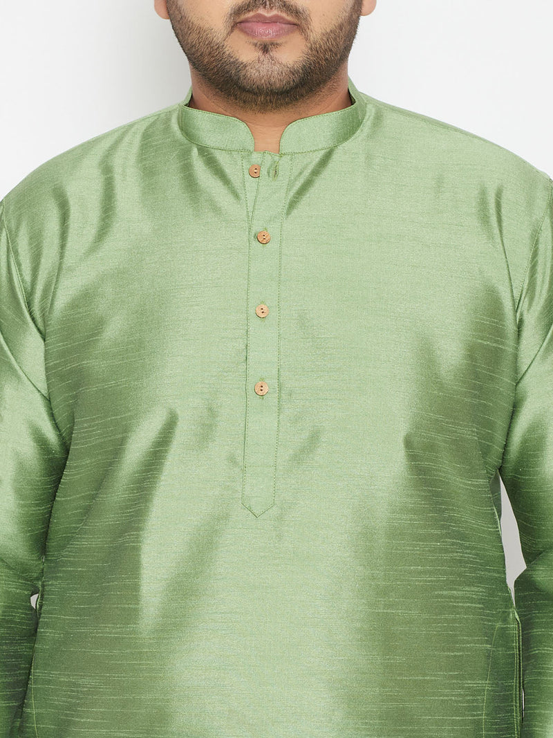 Men's Plus Size Light Green Silk Blend Kurta Pyjama Set