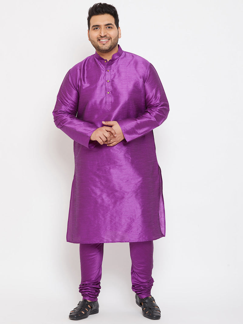 Men's Plus Size Purple Silk Blend Kurta