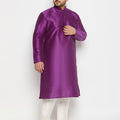 Men's Plus Size Purple Silk Blend Kurta Pant Set