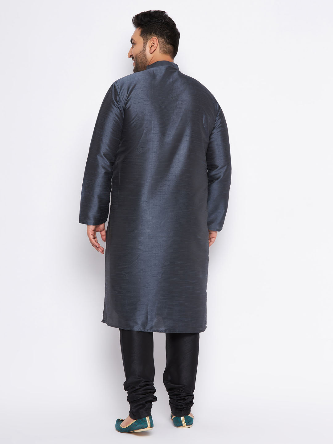 Men's Plus Size Grey Silk Blend Kurta Pyjama Set