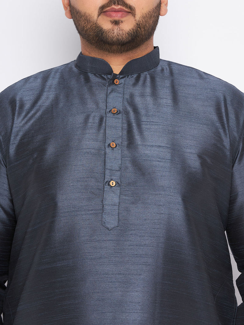 Men's Plus Size Grey Silk Blend Kurta Pyjama Set