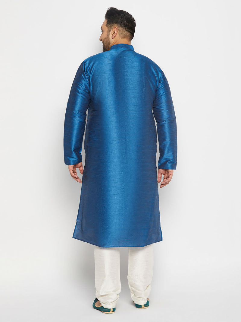 Men's Plus Size Turquoise Blue Silk Blend Kurta Pant Set