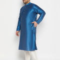 Men's Plus Size Turquoise Blue Silk Blend Kurta Pant Set