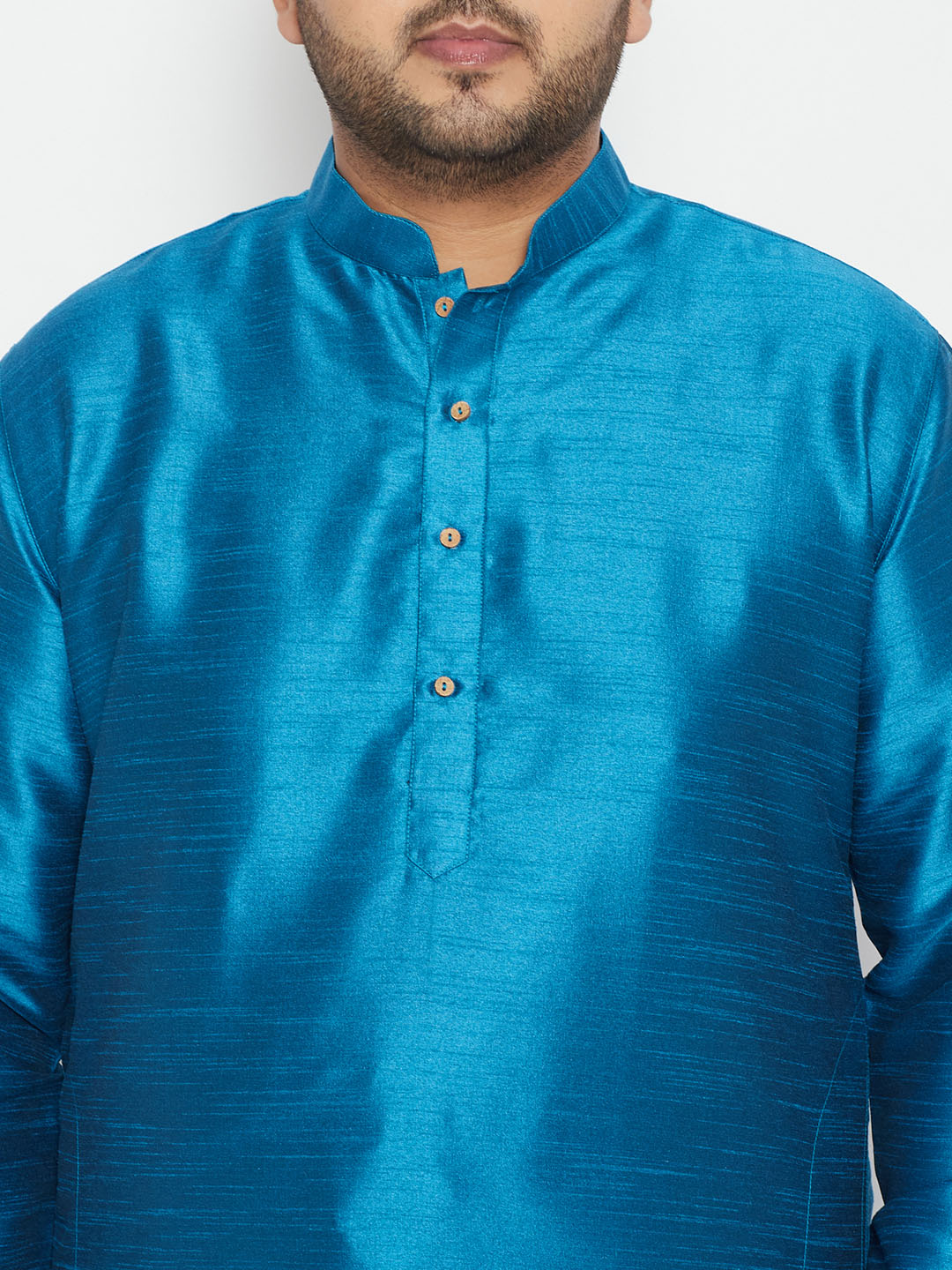 Men's Plus Size Turquoise Blue Silk Blend Kurta Pyjama Set