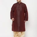 Men's Plus Size Wine Silk Blend Kurta Dhoti Set