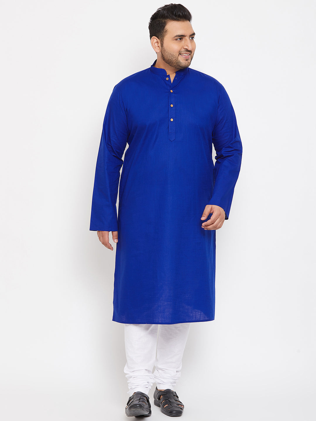 Men's Plus Size Blue Cotton Kurta And Pyjama Set
