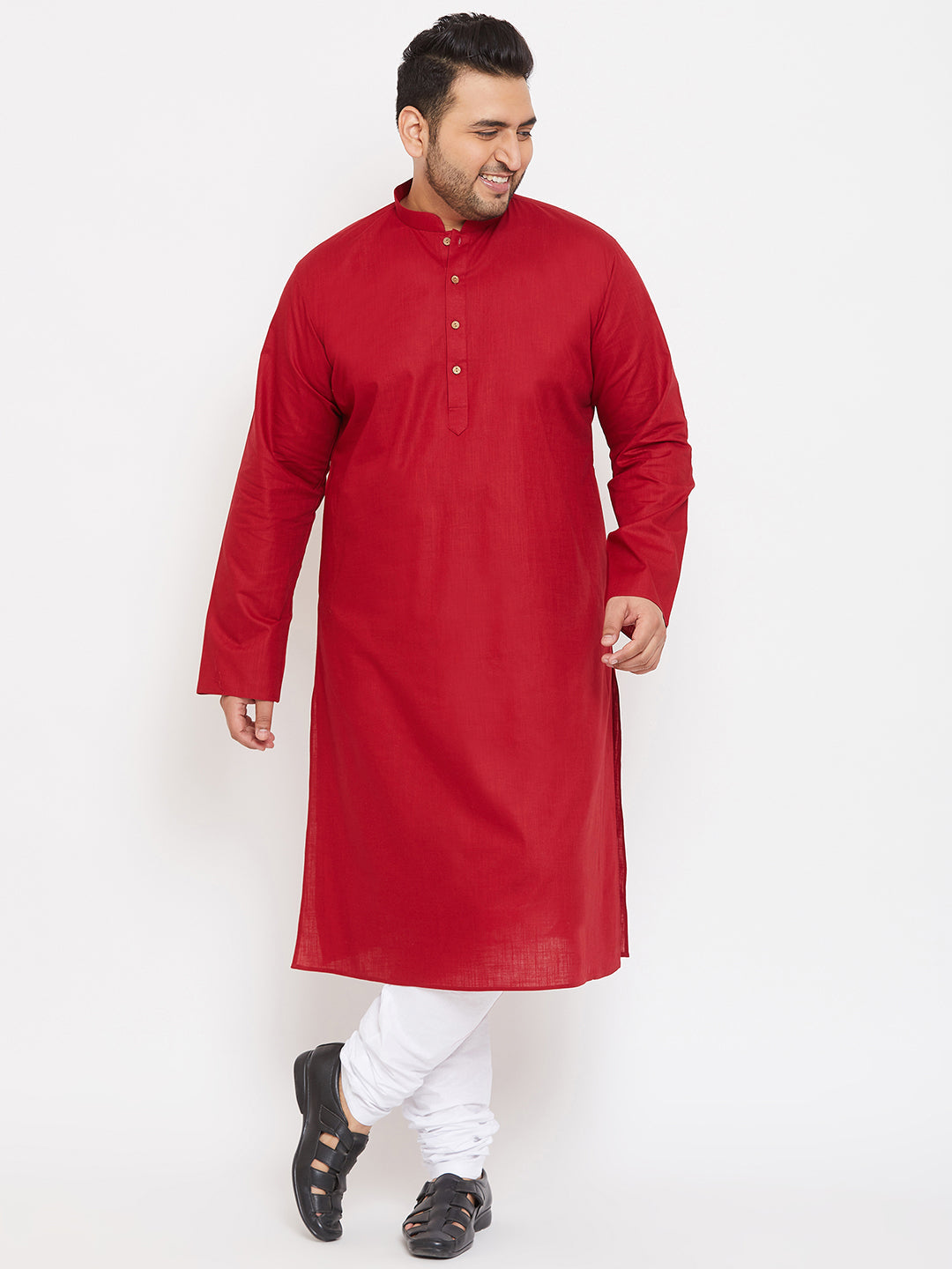 Men's Plus Size Maroon Cotton Kurta And Pyjama Set