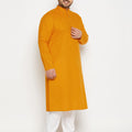 Men's Plus Size Mustard Cotton Kurta And Cotton Pant Style Pyjama Set