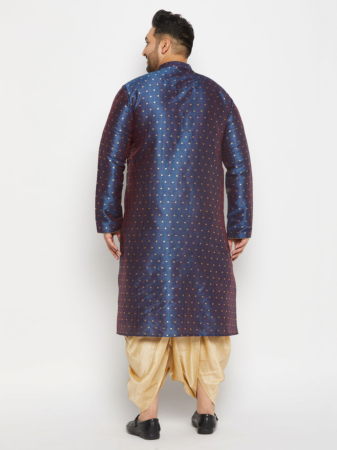 Men's Plus Size Navy Blue Zari Weaved Kurta Dhoti Set