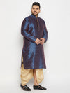Men's Plus Size Navy Blue Zari Weaved Kurta Dhoti Set