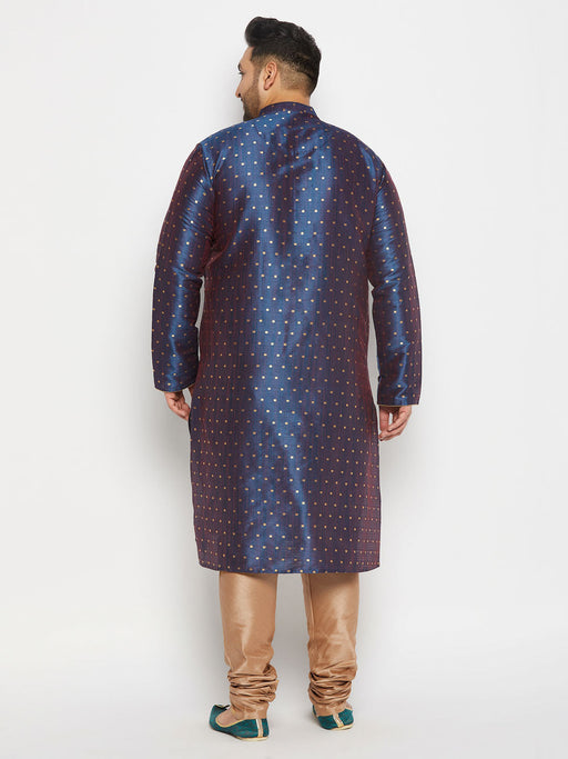Men's Plus Size Navy Blue Zari Weaved Kurta Pyjama Set