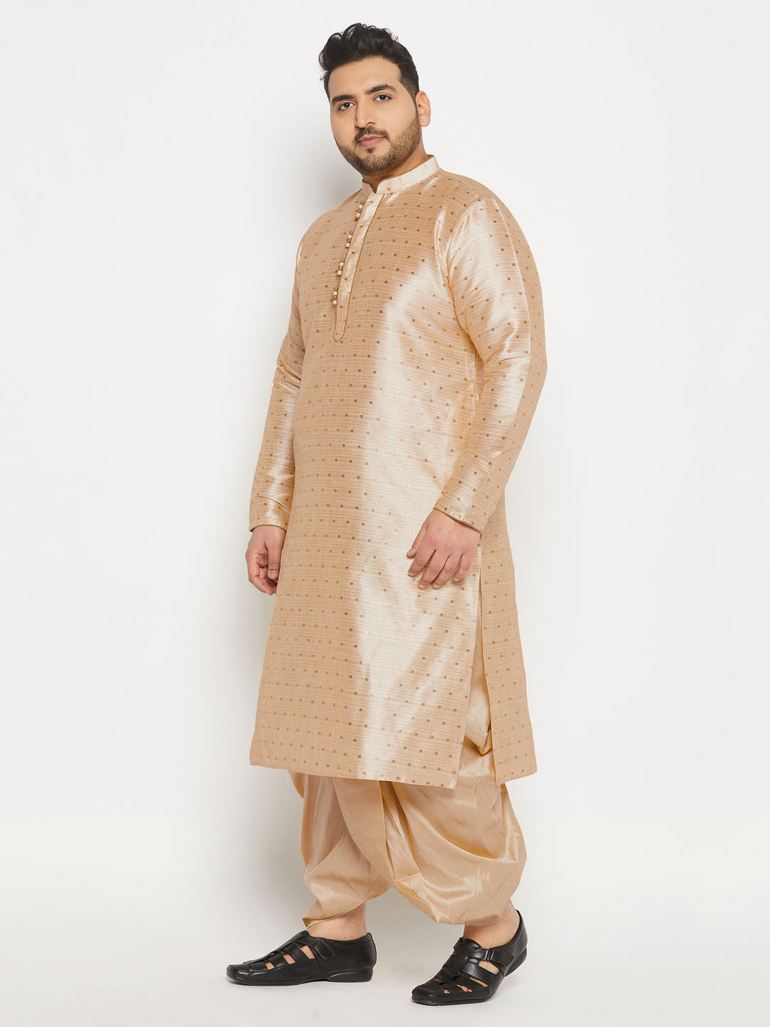 Men's Plus Size Gold Zari Weaved Kurta Dhoti Set