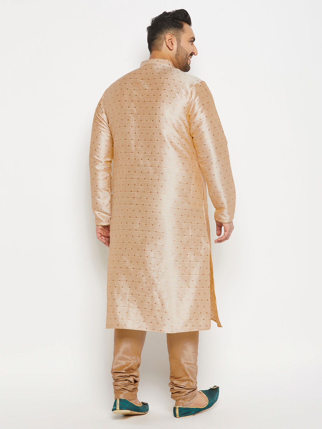 Men's Plus Size Gold Zari Weaved Kurta Pyjama Set