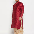 Men's Plus Size Maroon Zari Weaved Kurta Dhoti Set