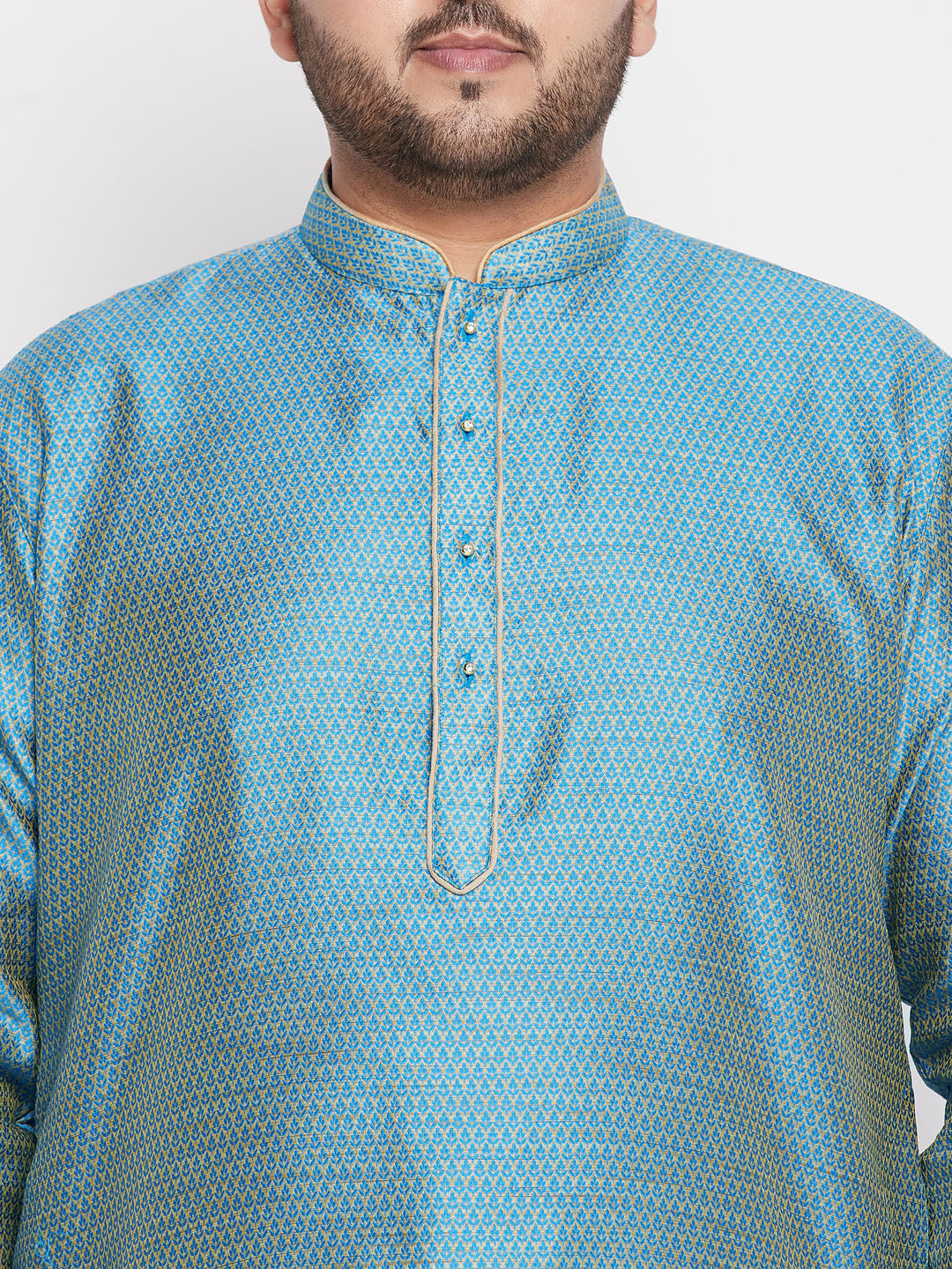 Men's Plus Size Aqua Blue Woven Kurta