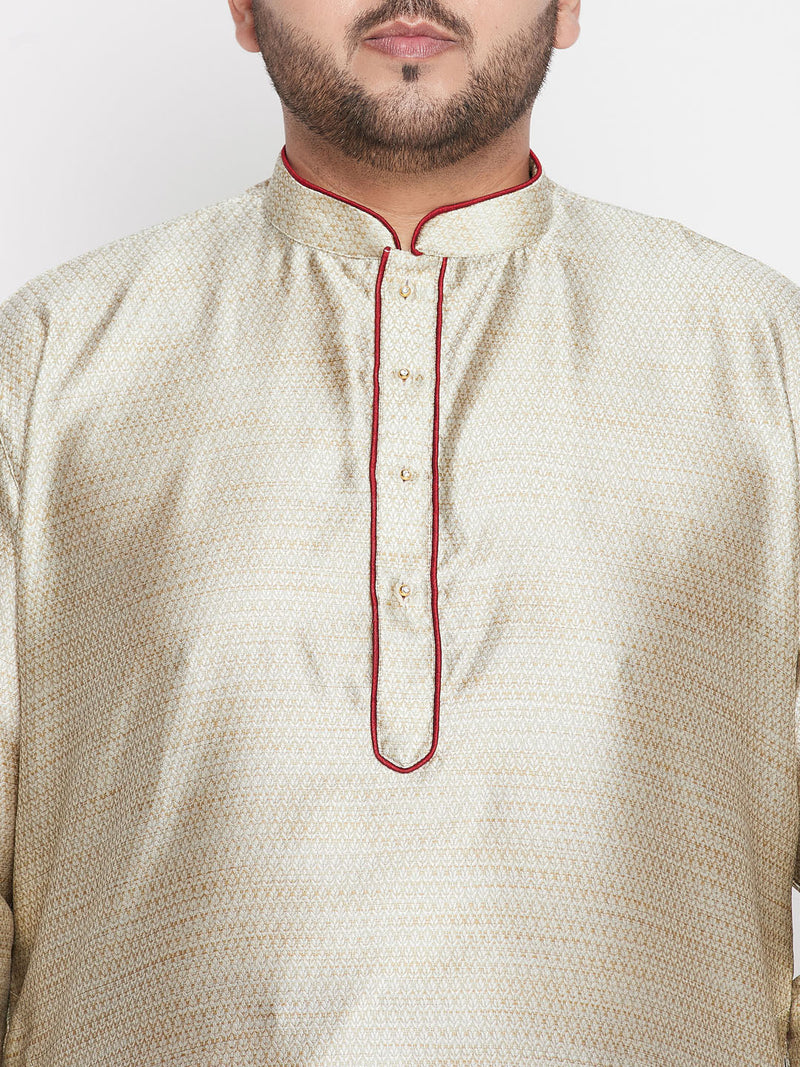 Men's Plus Size Beige Woven Kurta