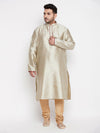 Men's Plus Size Beige Woven Kurta And Rose Gold Pyjama Set