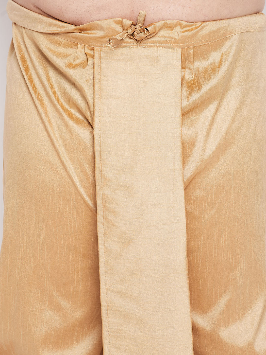 Men's Plus Size Black Woven Kurta And Rose Gold Dhoti Set