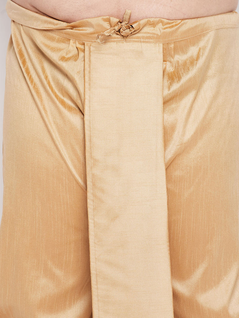 Men's Plus Size Black Woven Kurta And Rose Gold Dhoti Set